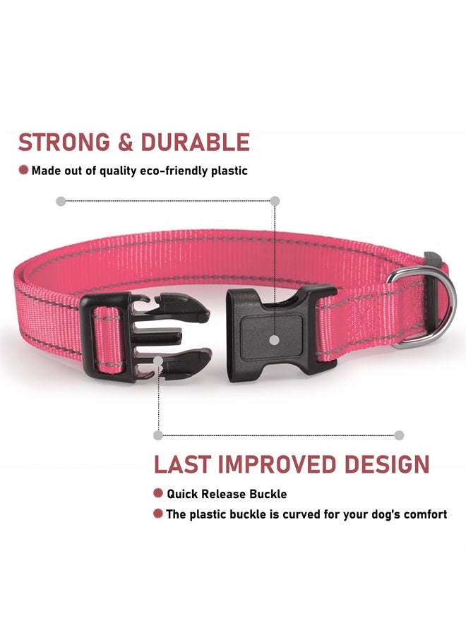 BOOMIBOO Reflective Dog Collar with Buckle Adjustable Safety Nylon Collars for Small Medium Large Dogs, Light Pink L - Image 1