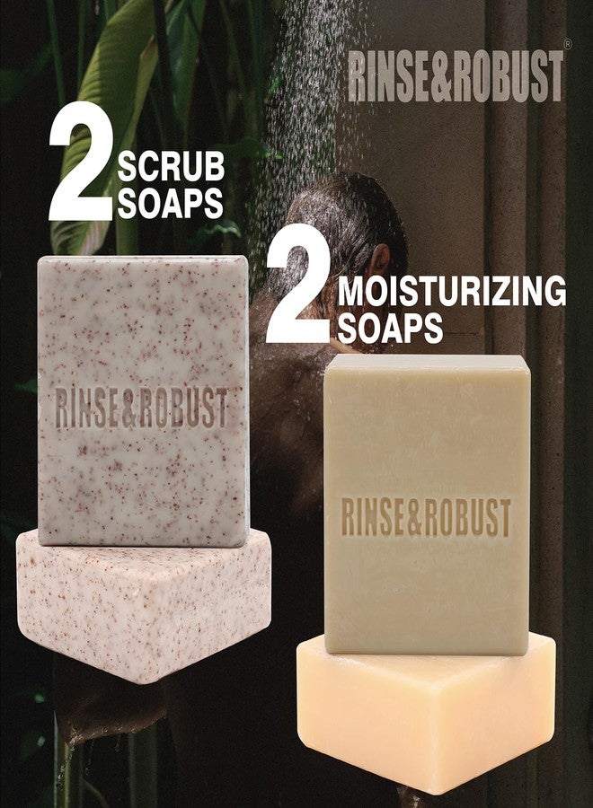 Rinse & Robust Mens Bar Soap Cleansing Bar Moisturizing & Exfoliating Scrub Soap Gift Set for Men | 4 in 1 Face Body Hand Beard Wash | Cinnamon, Lemon Cedar, Mint Ice Chips, Tobacco | 5.3 oz of 4 Bars - Image 2