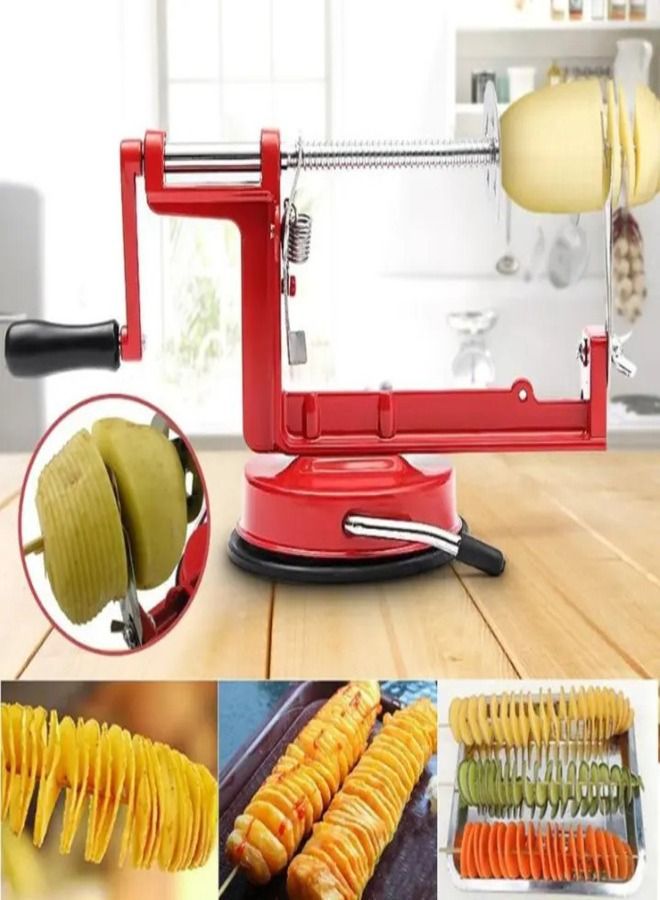 Potato Slicer And Potato Cutter Red Color Spiral Potato Slicer Red/Sliver - Image 2