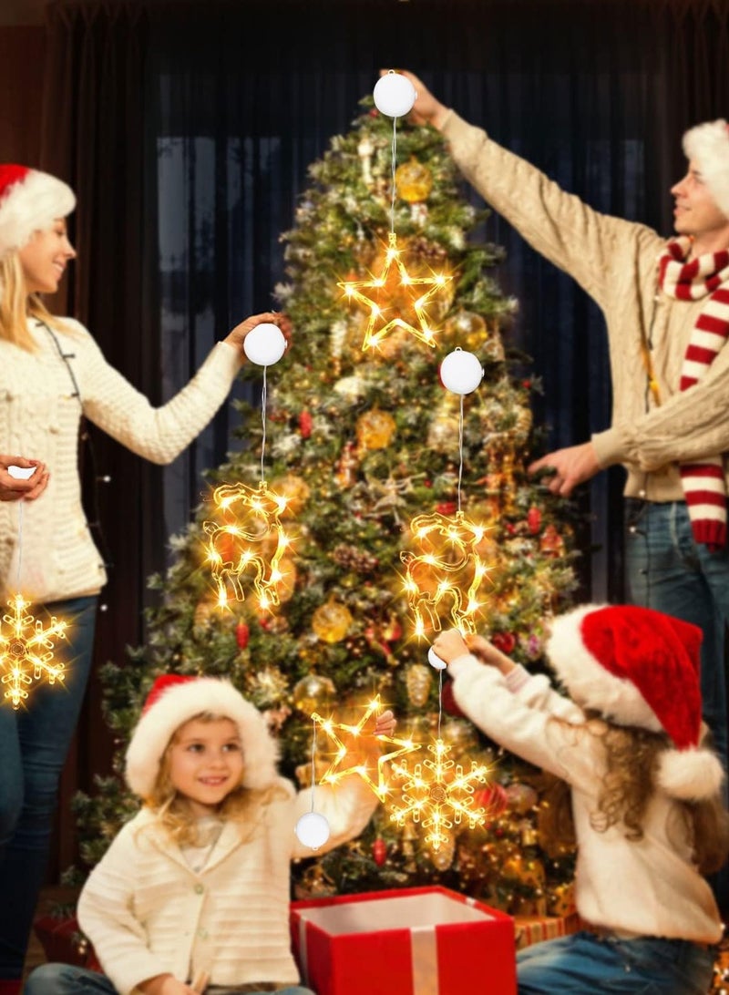 LOOPITYS Three window lights for New Year, balcony, party, indoor and outdoor decoration, and battery powered snowflake, star, and reindeer shaped suction cup pendant lights for window decoration - Image 3