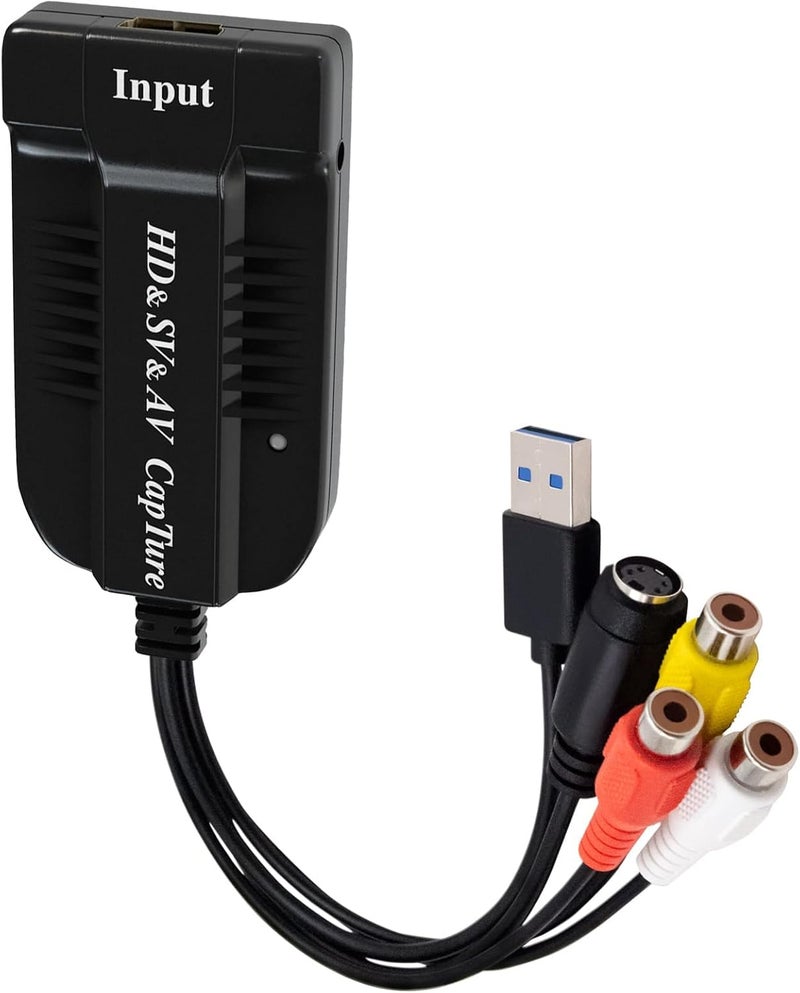 USB Video Capture Card, HDMI/AV/RCA/S-Video to USB2.0 Audio Video Capture Device 1080P30fsp Hi8, VCR, VHS to Digital Converter for Camcorder DVD PS4 Live Streaming Compatible with Mac Windows - Image 1