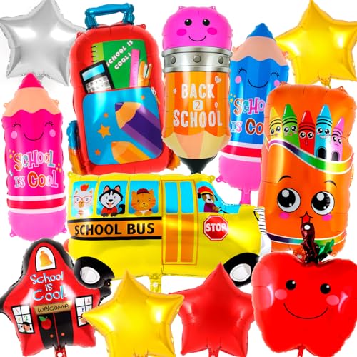 YOTHORN 21 Pcs Large Back to School BalloonsColorful Pencil Crayon Schoolbag Star Bus House Foil BalloonsWelcome Back to School Decorations First Day of School Decorations for Kindergarten Classroom - Image 1