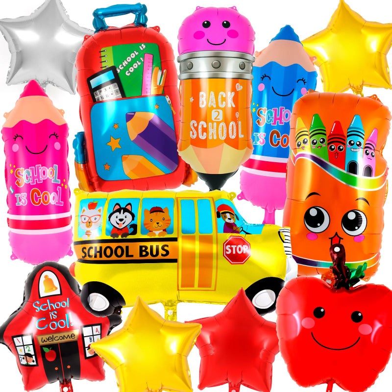 YOTHORN 21 Pcs Large Back to School BalloonsColorful Pencil Crayon Schoolbag Star Bus House Foil BalloonsWelcome Back to School Decorations First Day of School Decorations for Kindergarten Classroom - Image 2