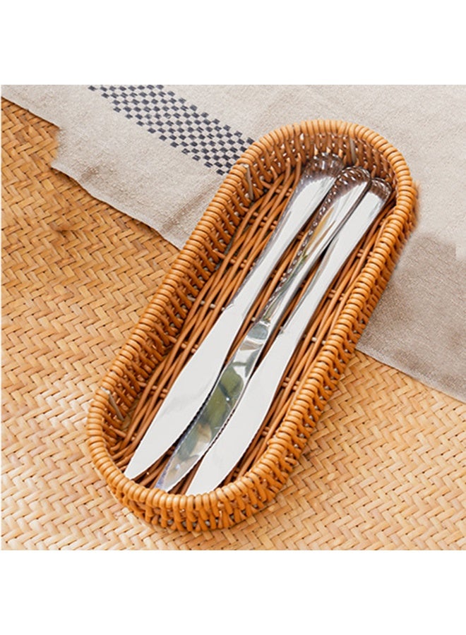 1pcs Hand Woven Oval Tableware Organizer Tray，Moisture-Proof  Kitchen Multifunctional Rattan Storage Basket，Durable Large Capacity Utensils Holder For Countertop - Image 3