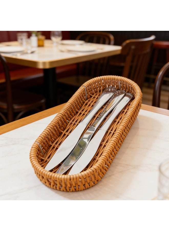 1pcs Hand Woven Oval Tableware Organizer Tray，Moisture-Proof  Kitchen Multifunctional Rattan Storage Basket，Durable Large Capacity Utensils Holder For Countertop - Image 4