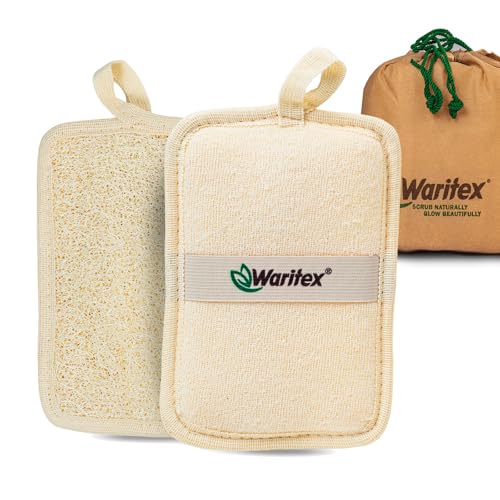 Waritex Organic Egyptian Loofah Rectangular Exfoliating Body Scrubbers 2 Pack Natural Loofah Fiber Bath Pads with Hand Strap for Gentle Skin Exfoliation Deep Clean Shower Use for Men and Women - Image 1