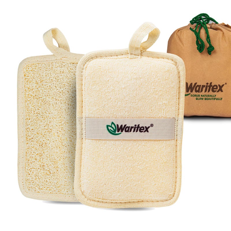 Waritex Organic Egyptian Loofah Rectangular Exfoliating Body Scrubbers 2 Pack Natural Loofah Fiber Bath Pads with Hand Strap for Gentle Skin Exfoliation Deep Clean Shower Use for Men and Women - Image 3