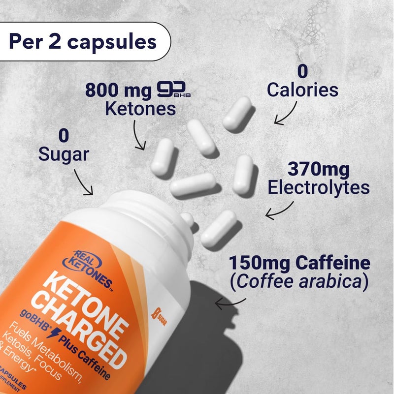 Real Ketones كبسولات كيتو BHB الأملاح الصوديوم والكالسيوم والمغنيسيوم مع الكافيين كبسولات BHB مع براءة اختراع goBHB بيتا هيدروكسي بيوتيرات الإلكتروليتات مكمل الكيتونات الخارجية لزيادة الطاقة والتركيز والكيتوزيس - Image 5