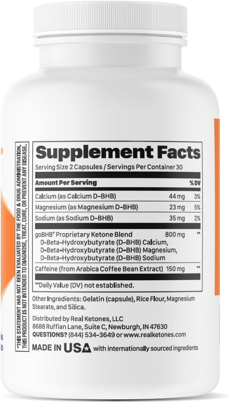 Real Ketones كبسولات كيتو BHB الأملاح الصوديوم والكالسيوم والمغنيسيوم مع الكافيين كبسولات BHB مع براءة اختراع goBHB بيتا هيدروكسي بيوتيرات الإلكتروليتات مكمل الكيتونات الخارجية لزيادة الطاقة والتركيز والكيتوزيس - Image 3