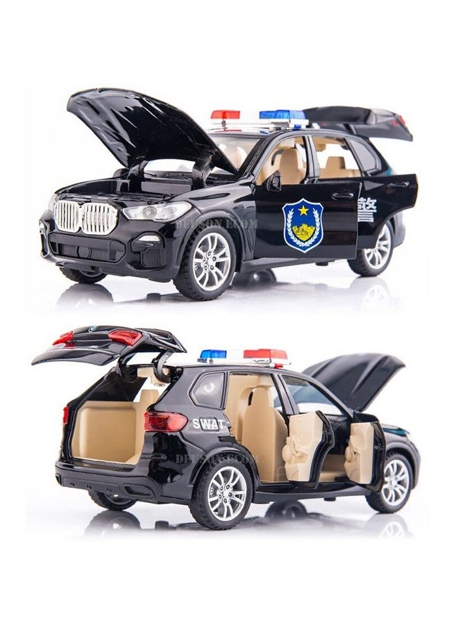 DEUSON ECOM 1:32 Police Toy Car for Kids Diecast Metal Model Cars for Boy Police Car Light Sound Pull Back Openable Door - Image 3