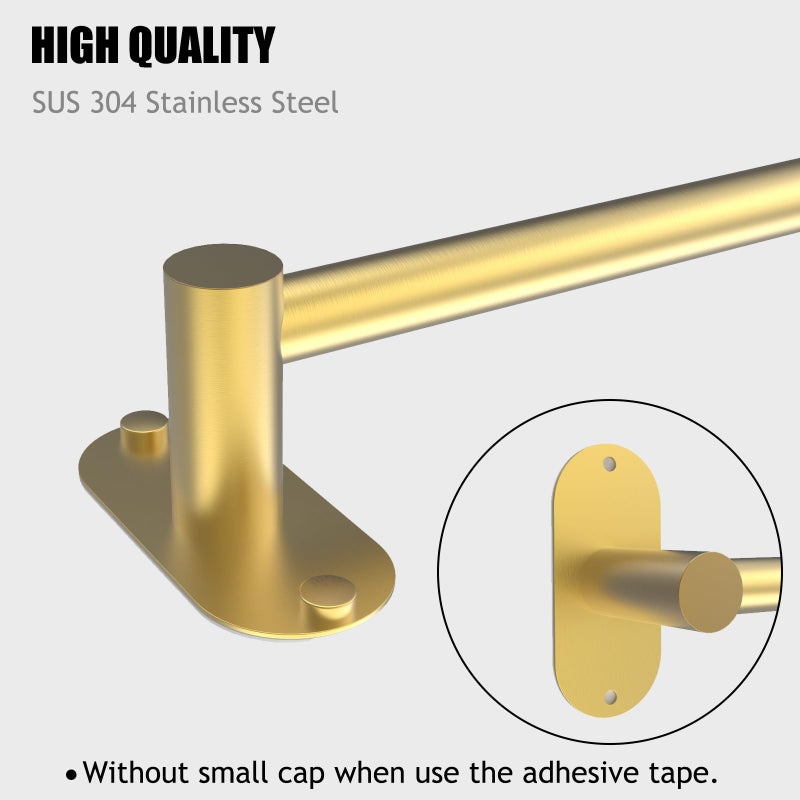 MIROAMZ Towel Bar, Adjustable 14.4inch - 25.2inch Towel Rack, Self Adhesive & Wall Mounted for Bathroom Kitchen Hand Towel Holder Cloths Hanger 304 Stainless Steel Organizer Single Bar (1, Gold) - Image 4