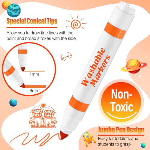Janlaugh 24 Pcs Washable Markers Bulk Broad Line Markers Coloring Conical Tip Large pens for Kids art projects Teachers Students Toddlers Party Favors Classrooms DonationsOrange - Image 5
