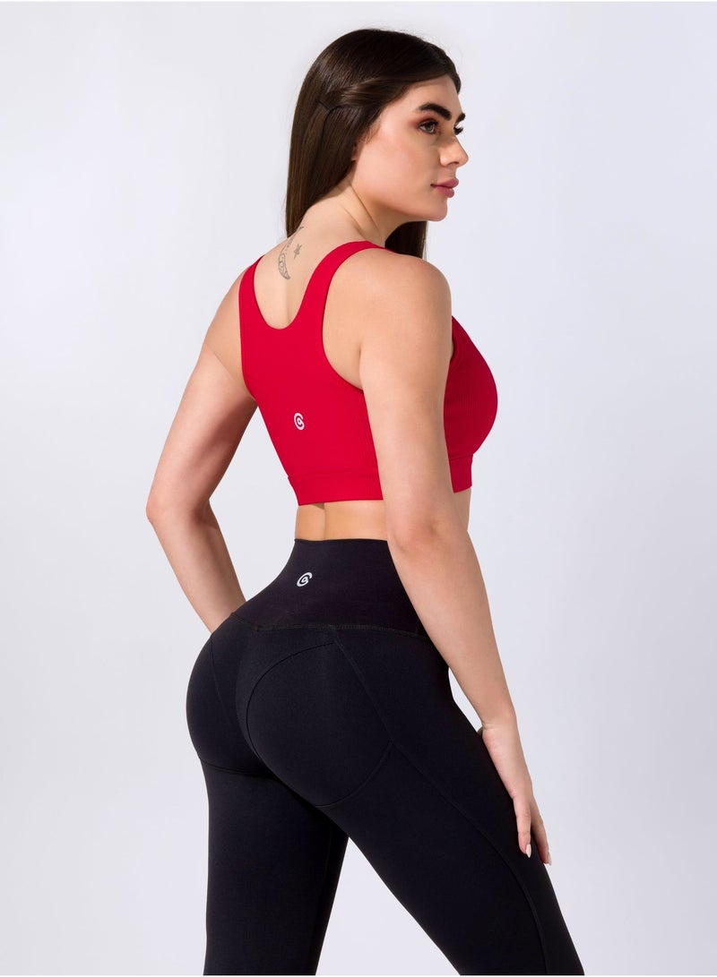 حمالة صدر رياضية بأزرار - أحمر قرمزي - Image 3