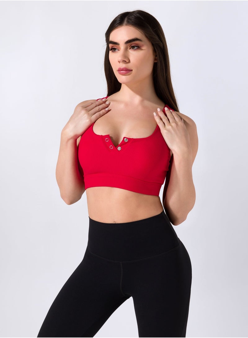 حمالة صدر رياضية بأزرار - أحمر قرمزي - Image 1