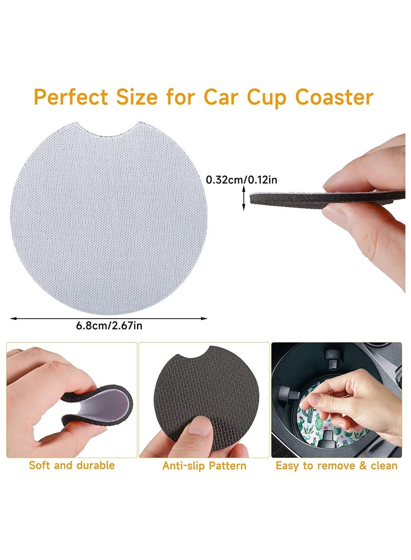 SYOSI Blank Rubber Coaster, Car Cup Holder Coaster, 2.75 Inch Circular Opening Neoprene Absorbent Coaster, for DIY Crafts Coasters Car Accessories Painting Project