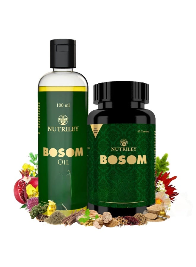 Nutriley Ayurvedic Bosom Oil & Capsules for Womens  | (100 ml oil + 60 Capsules) - Image 1