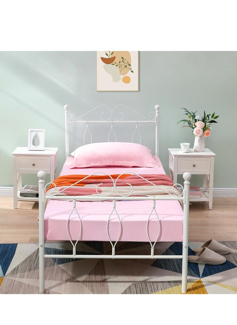 Elegant metal bed, single size, white color || 190 cm * 90 cm