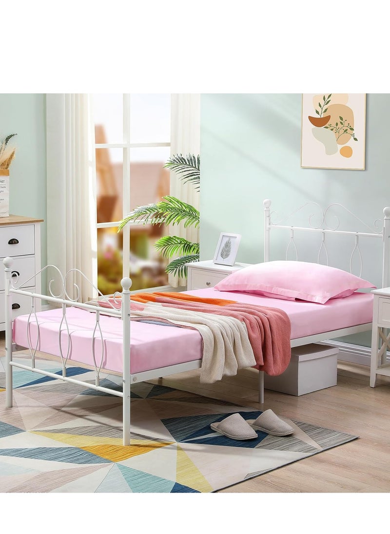 Elegant metal bed, single size, white color || 190 cm * 90 cm