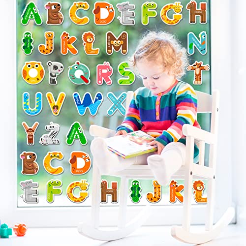 Whaline 52Pcs Alphabet Letters Thick Gel Clings Cute Animals Alphabet ABC Window Gel Decals Colorful Uppercase Animals Stickers for Toddlers Educational Spelling Learning Home Classroom Nursery Decor - Image 5