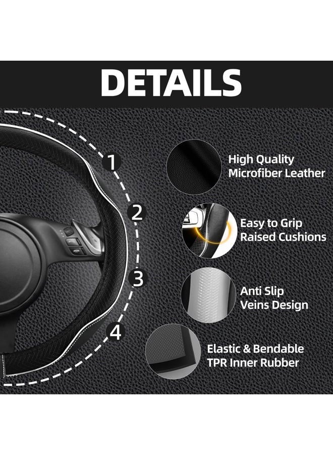 NBTEPEM 6 PCS Car Steering Wheel Cover Set, Microfiber Leather Steering Wheel Covers Universal 14.5-15 inch, Center Console Cover, Seat Belt Cushion, Cup Holder Coaster, Car Accessories Set White - Image 3