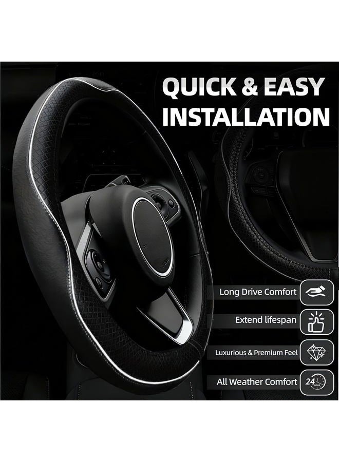 NBTEPEM 6 PCS Car Steering Wheel Cover Set, Microfiber Leather Steering Wheel Covers Universal 14.5-15 inch, Center Console Cover, Seat Belt Cushion, Cup Holder Coaster, Car Accessories Set White - Image 2