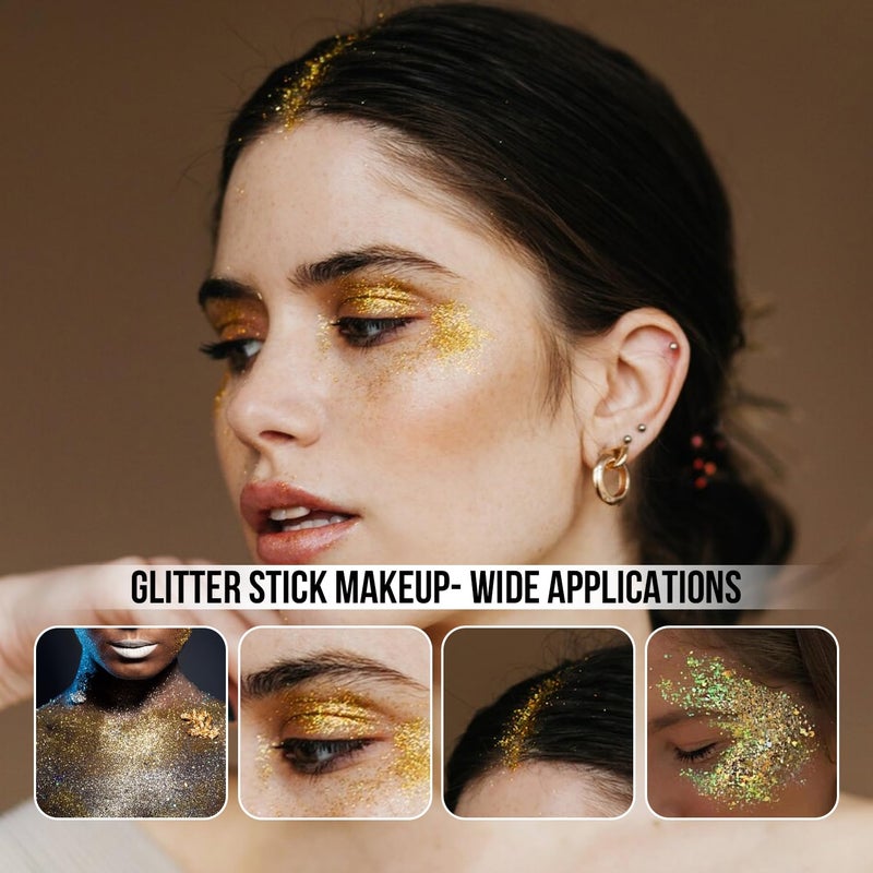 Brzeaf Waterproof Gold Glitter Stick,Christmas Face Glitter Makeup, Shimmery & Long Lasting, Chunky Glitter for Face/Body/Hair/Eyes/Lip, Singer Concert Music Rave Festival - Image 2