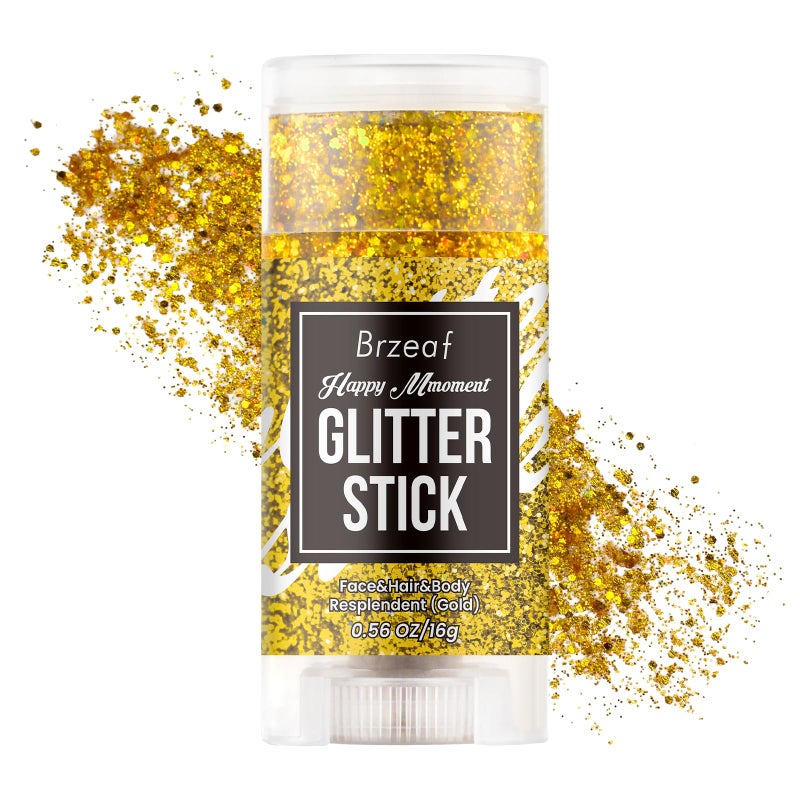 Brzeaf Waterproof Gold Glitter Stick,Christmas Face Glitter Makeup, Shimmery & Long Lasting, Chunky Glitter for Face/Body/Hair/Eyes/Lip, Singer Concert Music Rave Festival - Image 1