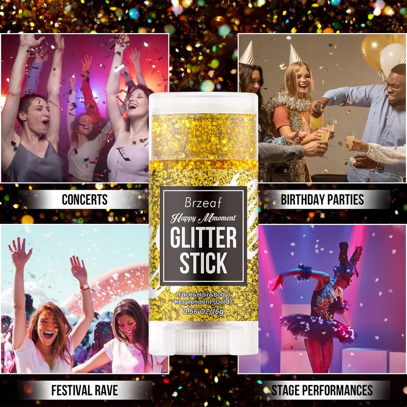 Brzeaf Waterproof Gold Glitter Stick,Christmas Face Glitter Makeup, Shimmery & Long Lasting, Chunky Glitter for Face/Body/Hair/Eyes/Lip, Singer Concert Music Rave Festival - Image 5