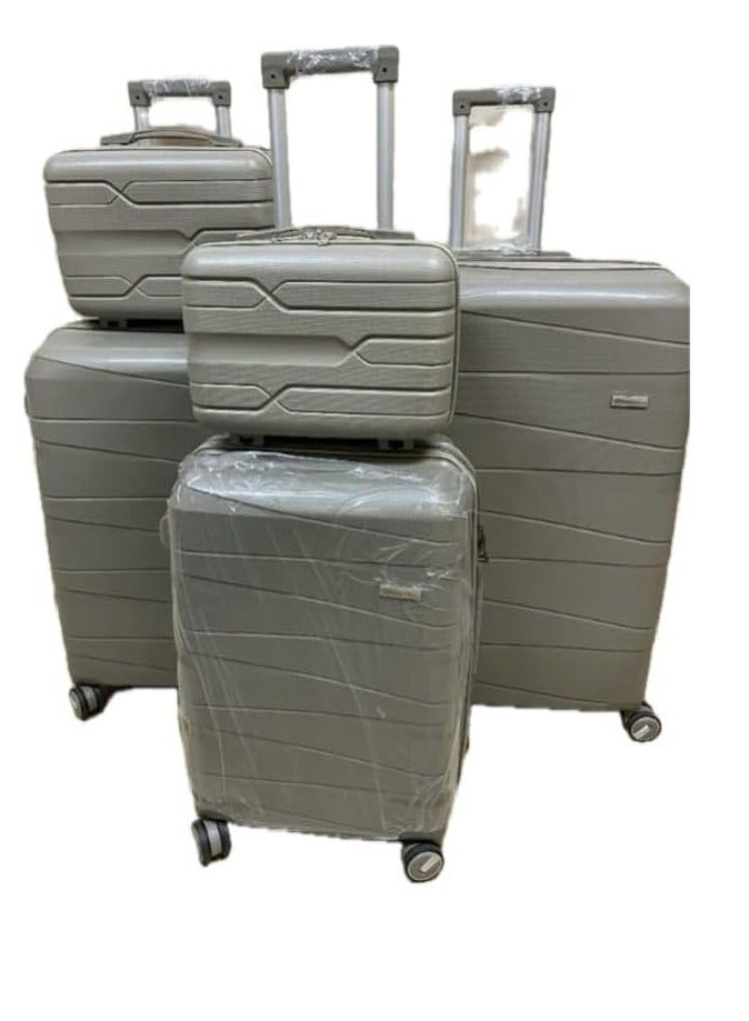 Unbreakable Silicone Trolley Luggage Set with TSA Lock, Expandable Double Zipper and 4 Silent Spinner Wheels, 5 Pieces Beige 