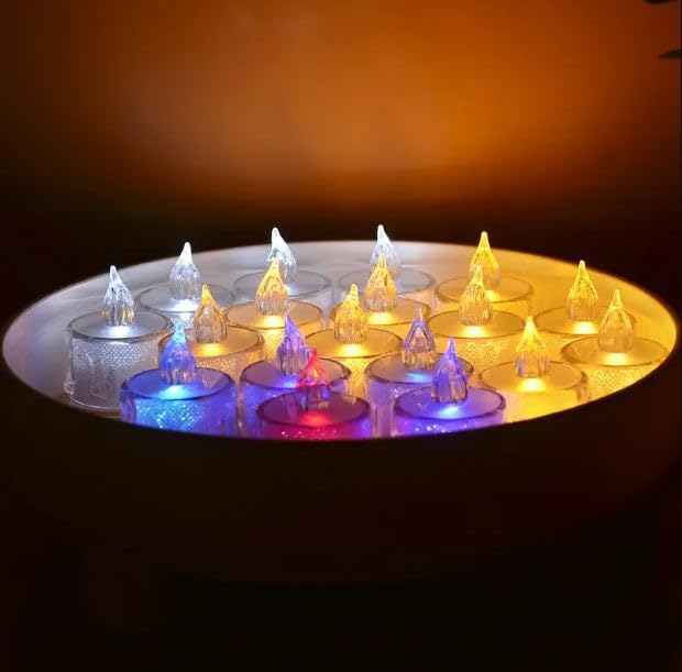True Decor 12PC Acrylic Flameless & Smokeless Melted Design Crystal LED Candles for Home Decoration||LED Tealight Candles for Christmas & Diwali Pack of 12 (Multicolor) - Image 3