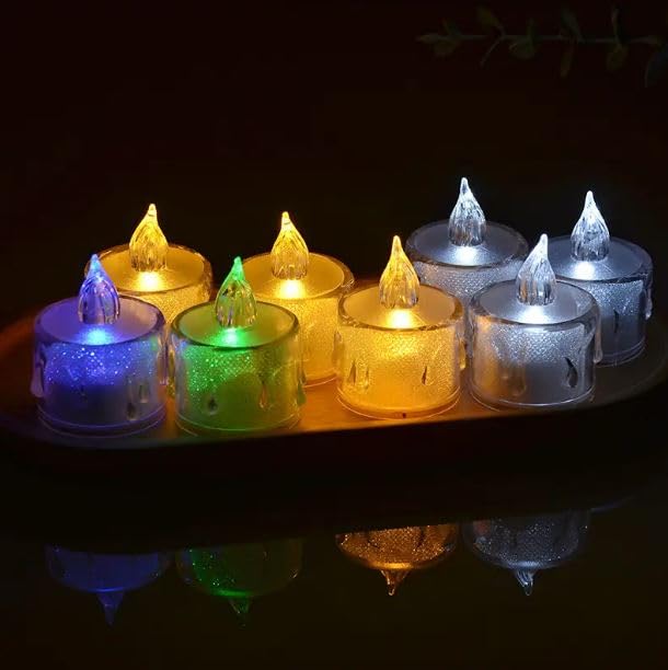 True Decor 12PC Acrylic Flameless & Smokeless Melted Design Crystal LED Candles for Home Decoration||LED Tealight Candles for Christmas & Diwali Pack of 12 (Multicolor) - Image 4