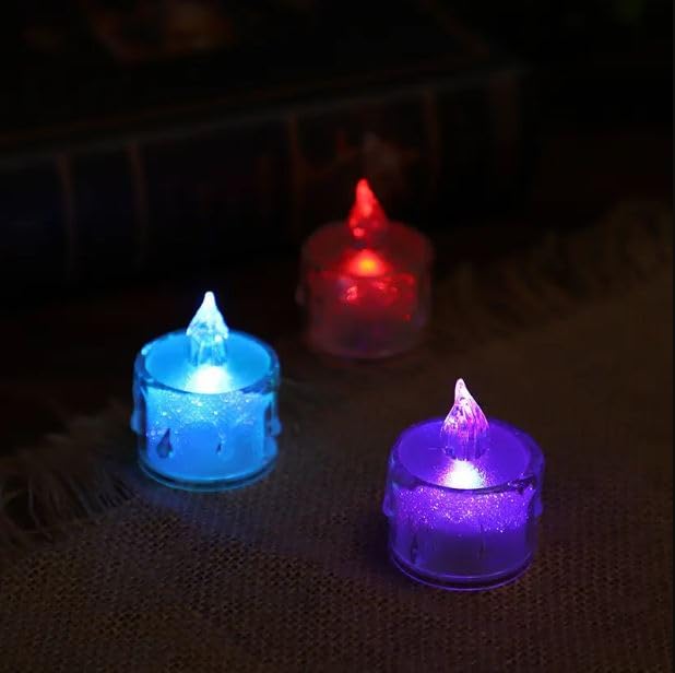 True Decor 12PC Acrylic Flameless & Smokeless Melted Design Crystal LED Candles for Home Decoration||LED Tealight Candles for Christmas & Diwali Pack of 12 (Multicolor) - Image 5
