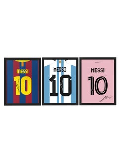 Set of 3, Lionel Messi Autographed Club Jerseys Collection Poster with Frame 30x40cm