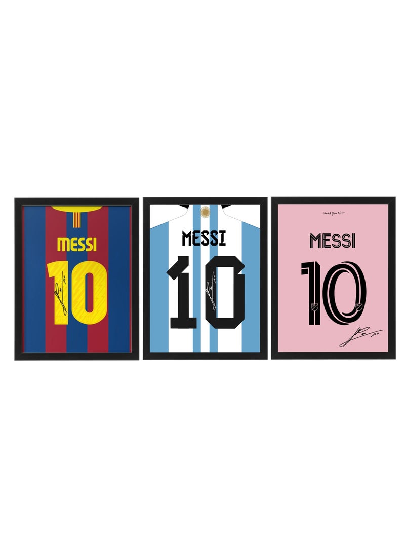 Boomah Accessories - Set of 3, Lionel Messi Autographed Club Jerseys Collection Poster with Frame 30x40cm - Image 1