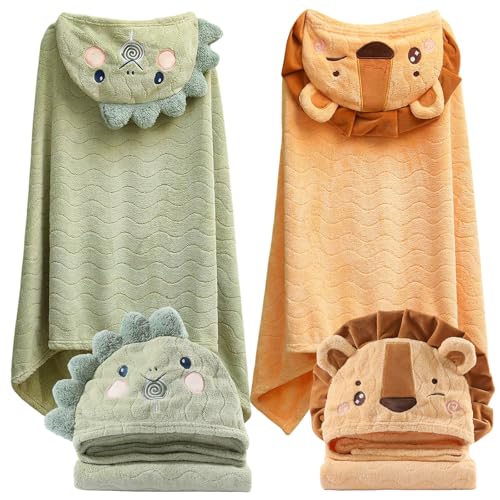 kmilro Toddler Towels with Hood for Boys Girls 0-6 Years 2-Pack Hooded Baby Bath Towels for Kids 27.5"X55" Ultra Absorbent Soft Thick Toddler Bath Towel Baby Beach Towel Bathrobe Toallas para Bebe - Image 1