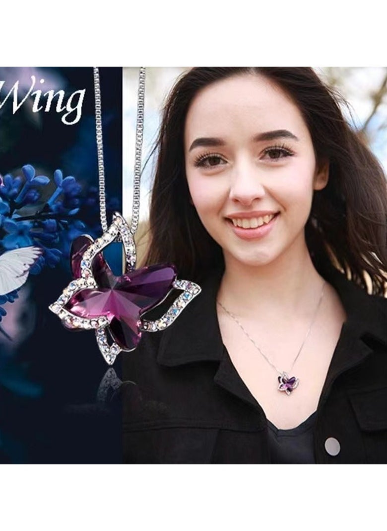 Generic - Butterfly Crystal Necklace - Silver Tone Band 45.72cm+5.08cm, Chain Necklace is a gift for women and girls on Mother's Day Anniversary Birthday, with crystal - Image 1