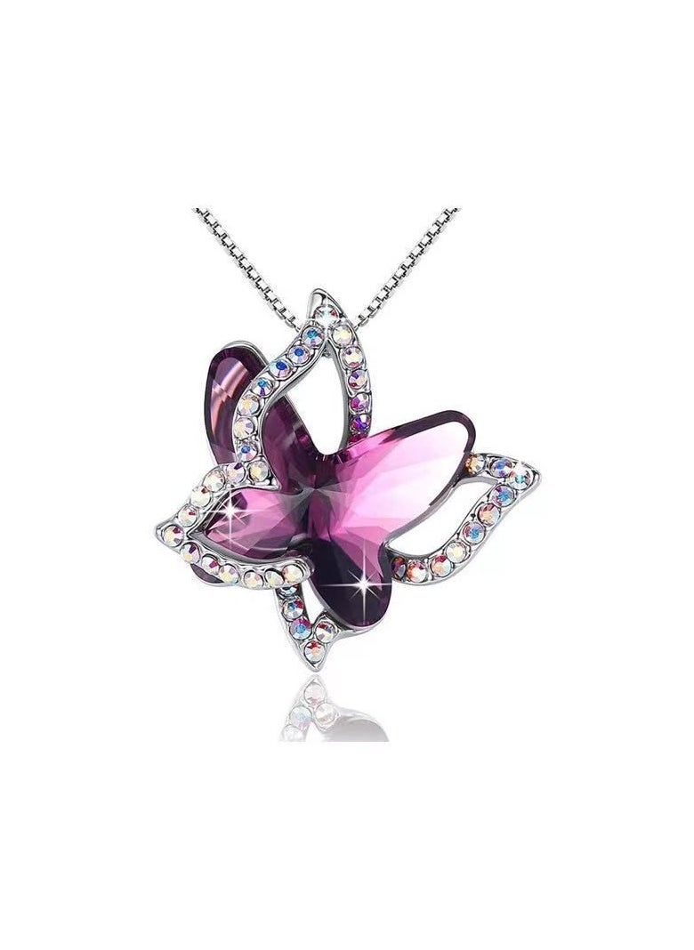 Generic - Butterfly Crystal Necklace - Silver Tone Band 45.72cm+5.08cm, Chain Necklace is a gift for women and girls on Mother's Day Anniversary Birthday, with crystal - Image 1