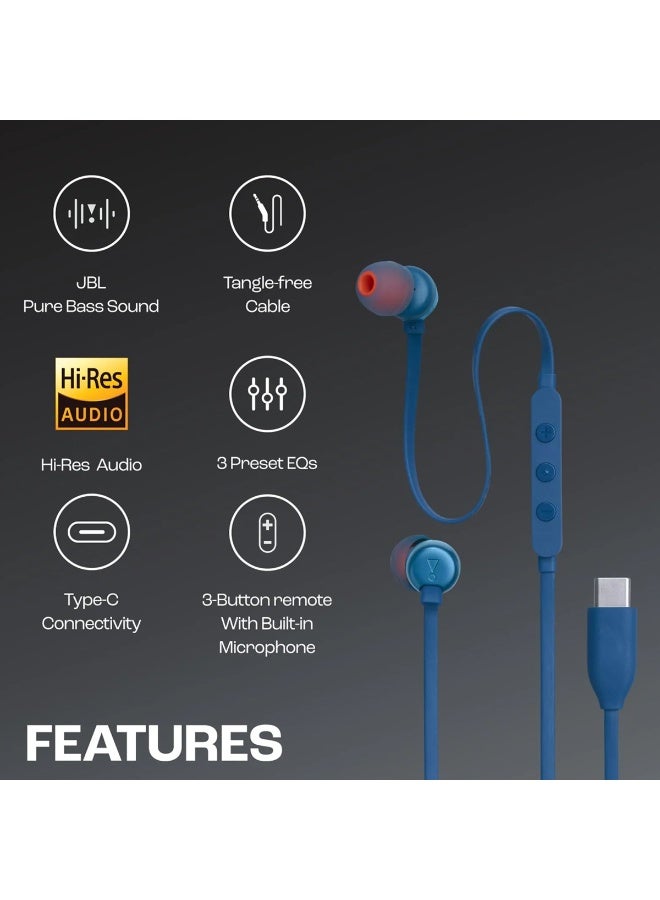 Wired Type-C Earbuds: Hi-Res Audio, DAC-Powered, Pure Bass Blue. In-Ear Headphones with Tangle-Free Cable, Mic, and Easy 3-Button Control for Phones & Laptops. - Image 5