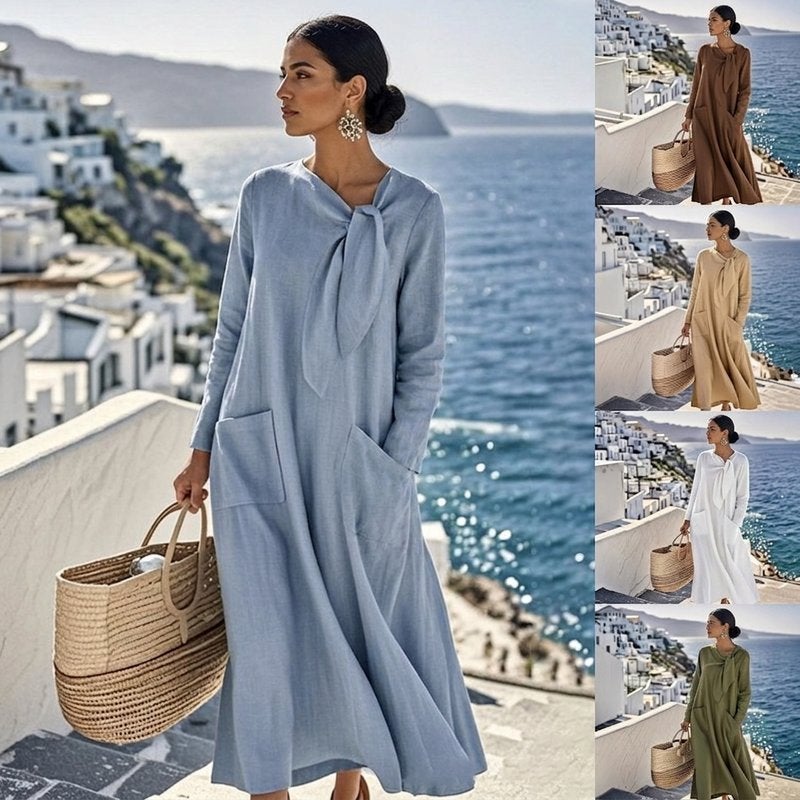 2026 Spring/Summer New Arrival: Elegant Bow Neck Casual Long-Sleeve  Dress - Image 2