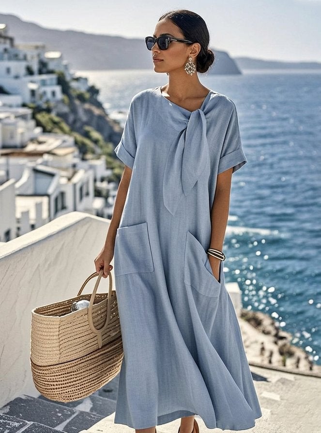 2026 Spring/Summer New Arrival: Elegant Bow Neck Casual Long-Sleeve  Dress - Image 1