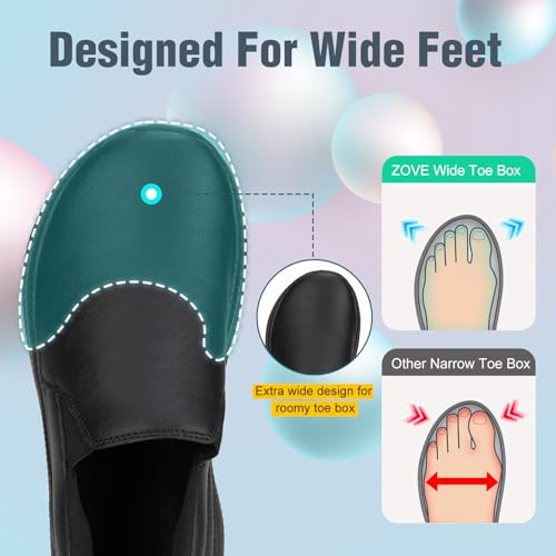 ZOVE Wide Toe Box Shoes Women Wide Width Waterproof Leather Hands Free Nursing Sneakers Ultra Light Extra Wide Walking Sneakers Non-Slip Chef Diabetes Nurse Work Shoes 8816 Full Black 39 - Image 2