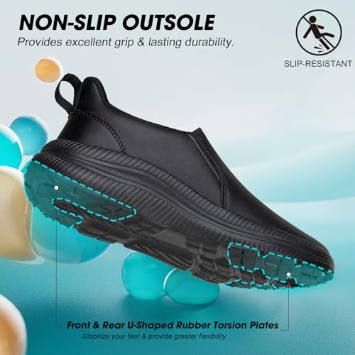 ZOVE Wide Toe Box Shoes Women Wide Width Waterproof Leather Hands Free Nursing Sneakers Ultra Light Extra Wide Walking Sneakers Non-Slip Chef Diabetes Nurse Work Shoes 8816 Full Black 39 - Image 5