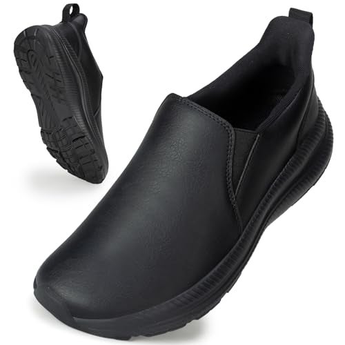 ZOVE Wide Toe Box Shoes Women Wide Width Waterproof Leather Hands Free Nursing Sneakers Ultra Light Extra Wide Walking Sneakers Non-Slip Chef Diabetes Nurse Work Shoes 8816 Full Black 39 - Image 1