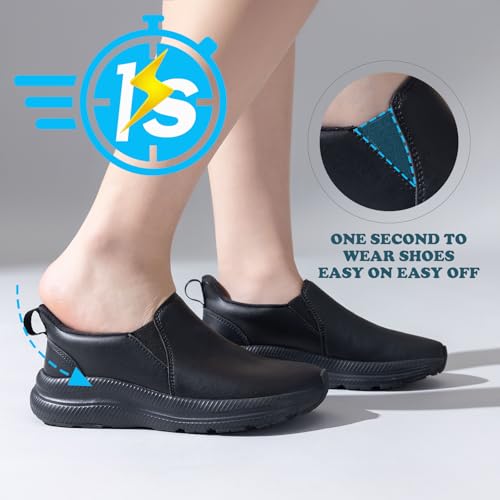 ZOVE Wide Toe Box Shoes Women Wide Width Waterproof Leather Hands Free Nursing Sneakers Ultra Light Extra Wide Walking Sneakers Non-Slip Chef Diabetes Nurse Work Shoes 8816 Full Black 39 - Image 3
