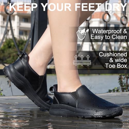 ZOVE Wide Toe Box Shoes Women Wide Width Waterproof Leather Hands Free Nursing Sneakers Ultra Light Extra Wide Walking Sneakers Non-Slip Chef Diabetes Nurse Work Shoes 8816 Full Black 39 - Image 4