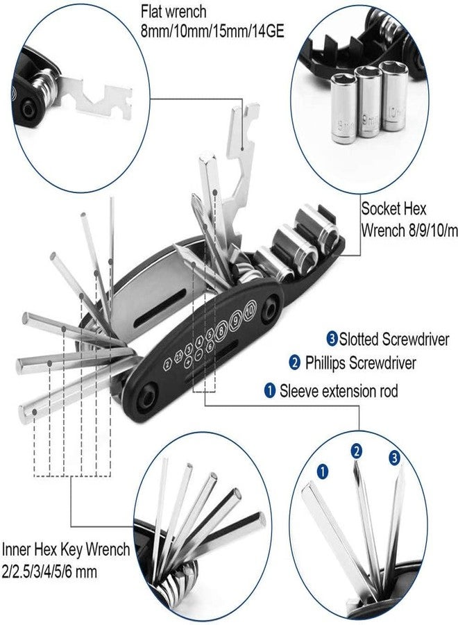 NDakter Bike Accessories with Tire Repair, Waterproof Bike Frame Storage Bag, Bicycle Pump, 16 in 1 Multitool & Bike Tyre Lever Patch, Portable Bike Repair Tool Kit for Road MTB Mountain Bike Cycling - Image 5
