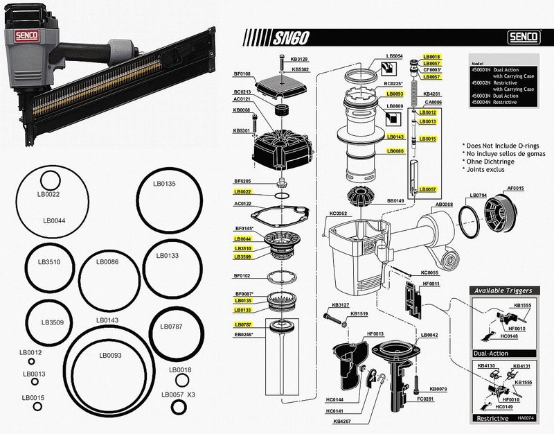 HAKATOP O Ring Replacement Rebuild Kit for Senco Framing Nailer SN60 SN65 - Image 1