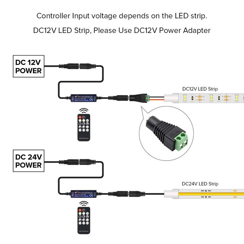 BTF-LIGHTING وحدة تحكم ديمر RF Mini 14 مفتاح لأضواء الشريط FCOB 3014 5630 5730 3528 DC5V/DC12V/DC24V وضع السطوع وضع التأثير وحدة تحكم ديمر LED لاسلكية (لون واحد) - Image 4
