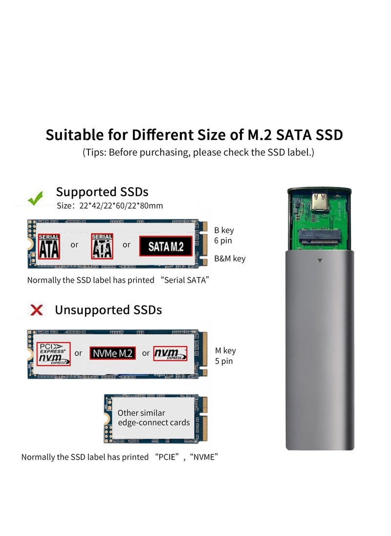 ماركة غير محددة قارئ حاوية M.2 SATA SSD من الألومنيوم بدون أدوات USB 3.2 Gen 2(6Gbps) محول SSD خارجي من النوع C يدعم UASP Trim لـ M2 SATA NGFF 2242/2260/2280 SSD مع مفتاح B/B+M (لـ M.2) ساتا SSD فقط)  - Image 4