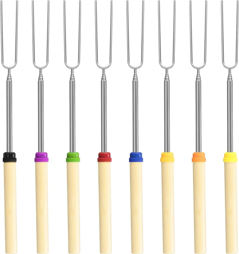 DkOvn 8 Pack Marshmallow Roasting Sticks Set, Extendable 32in Long Metal Barbecue Skewers with Wooden Handle, for Marshmallow, Hot Dogs, Camping, BBQ, Grill - Image 1